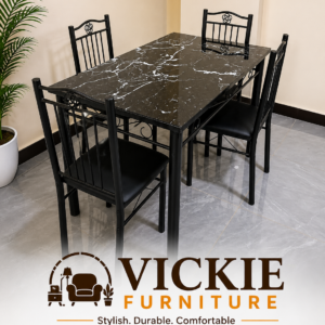 Black Four Seater Glass Dining Table